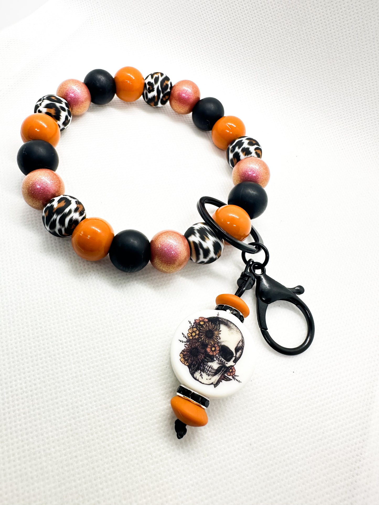 WRISTLET - Floral Skull - Leopard Print/Orange/Black