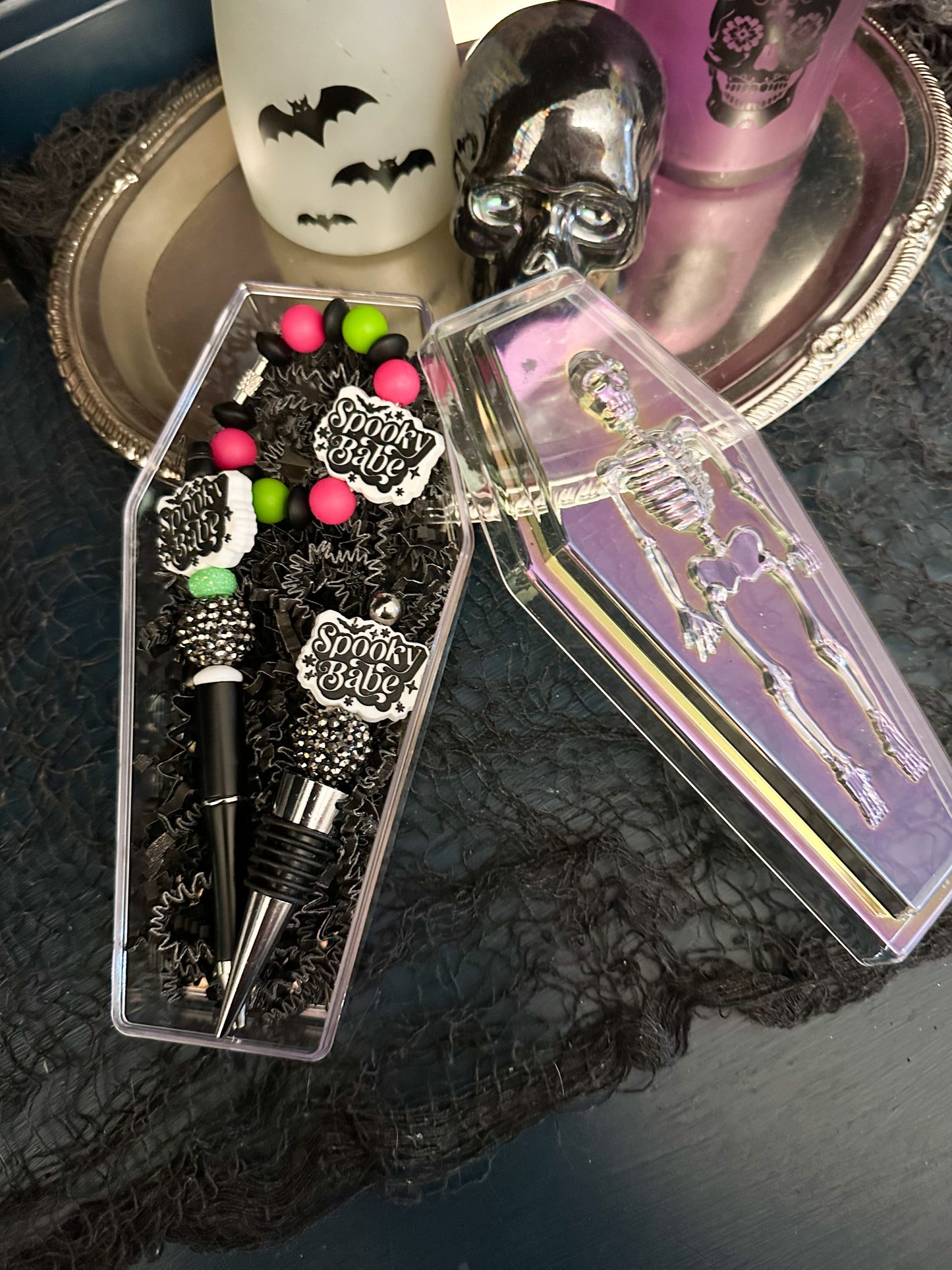 Spooky Box - Spooky Babe Pen, Cup Charm & Wine Stopper - Perfect Gift for your Boo!