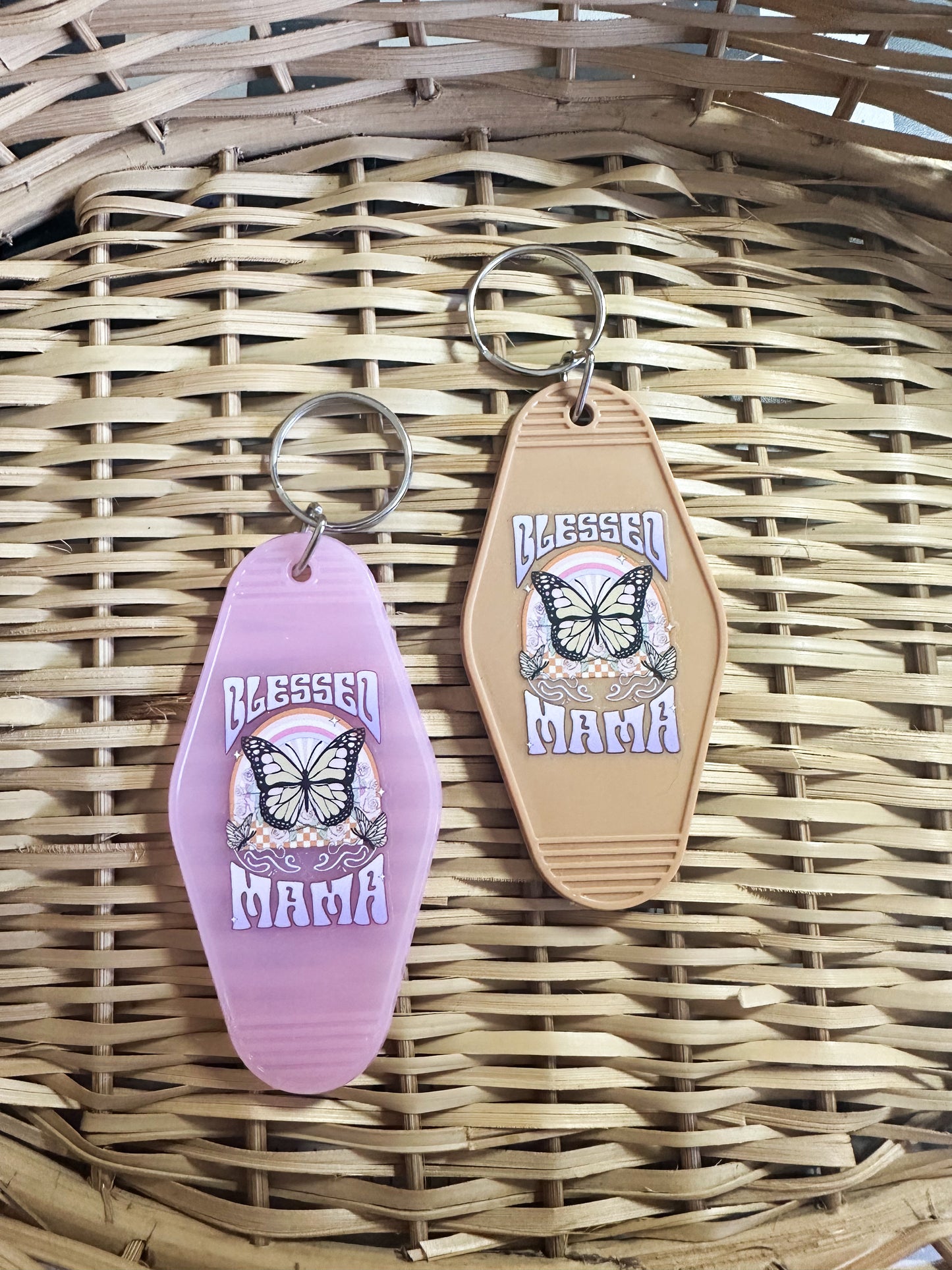 Retro/Vintage Motel Keychain - Blessed Mama Butterfly