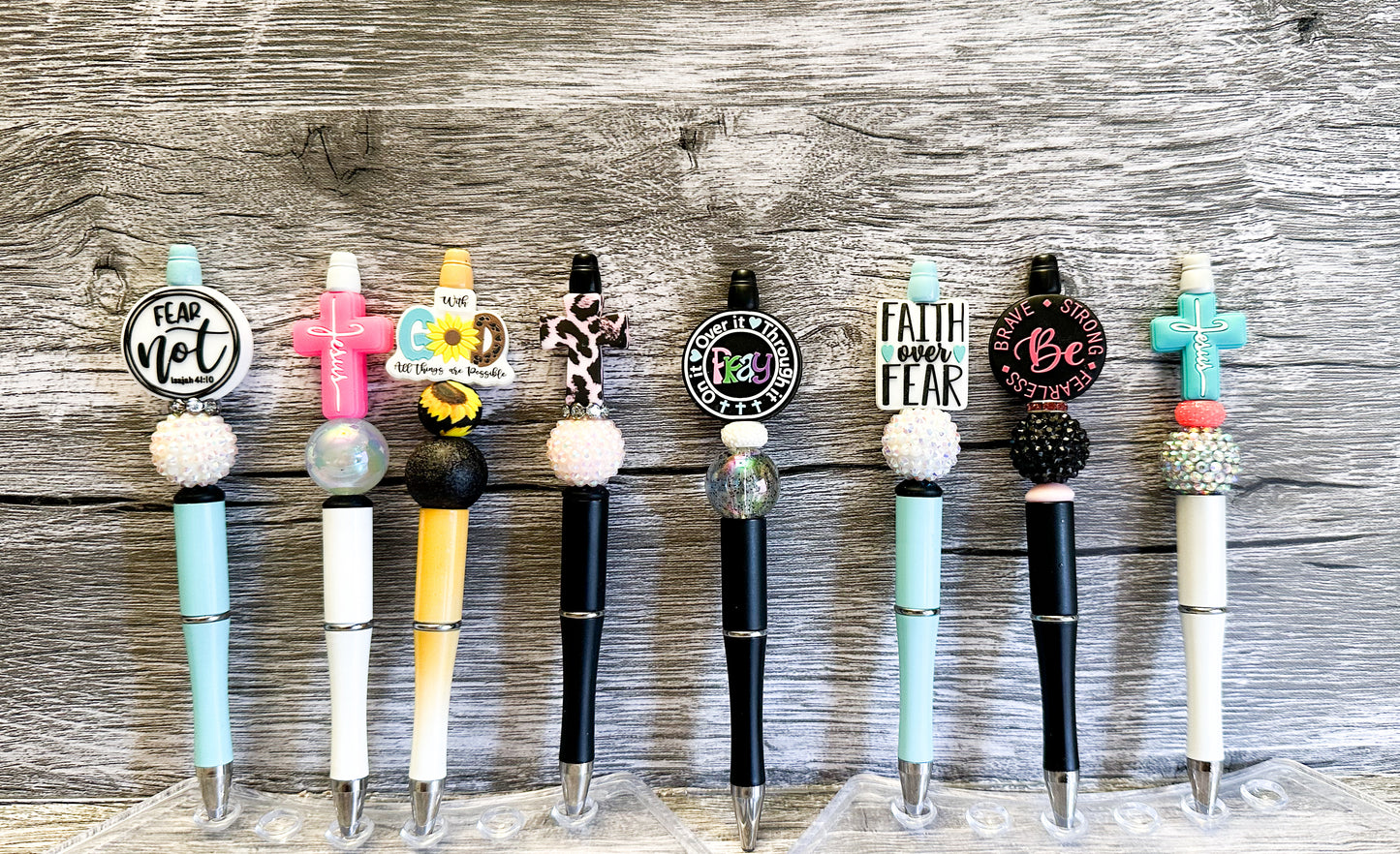 Beaded Pens - Inspirational - Christian - Religious - Fear Not - Cross - Faith Over Fear - Pray - Be Brave - Scripture