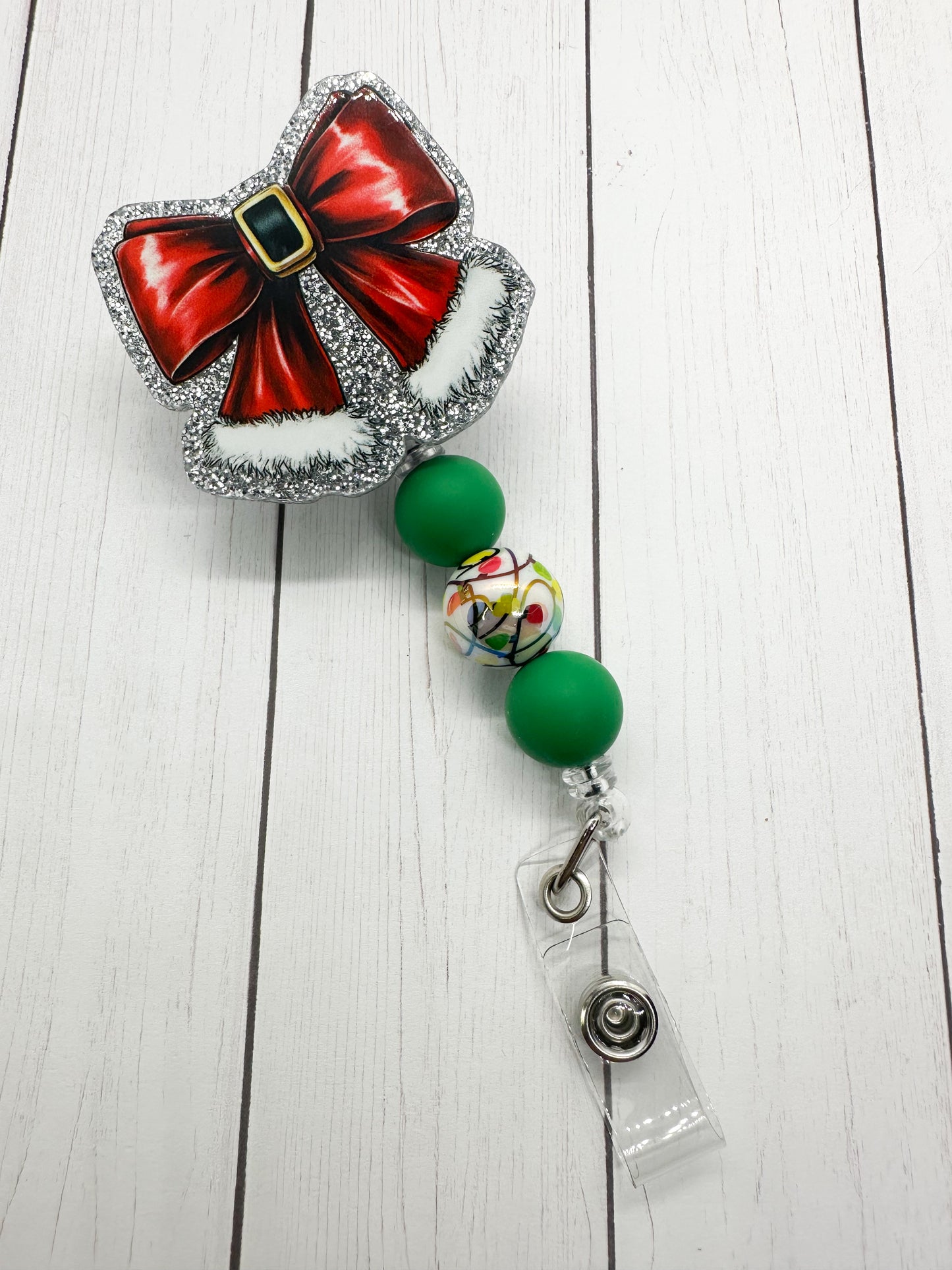 Badge Reel - Santa Bow