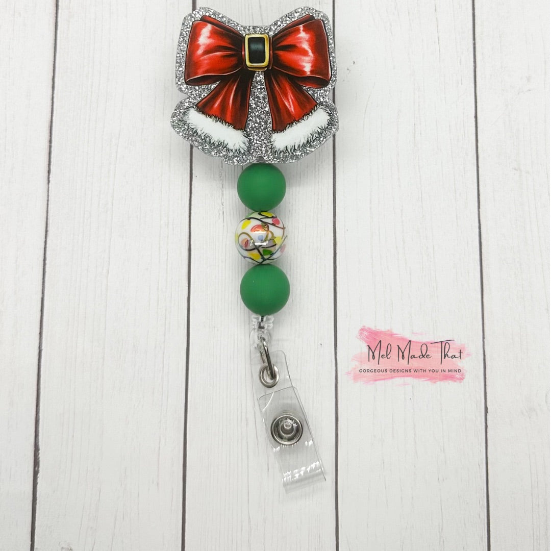 Badge Reel - Santa Bow