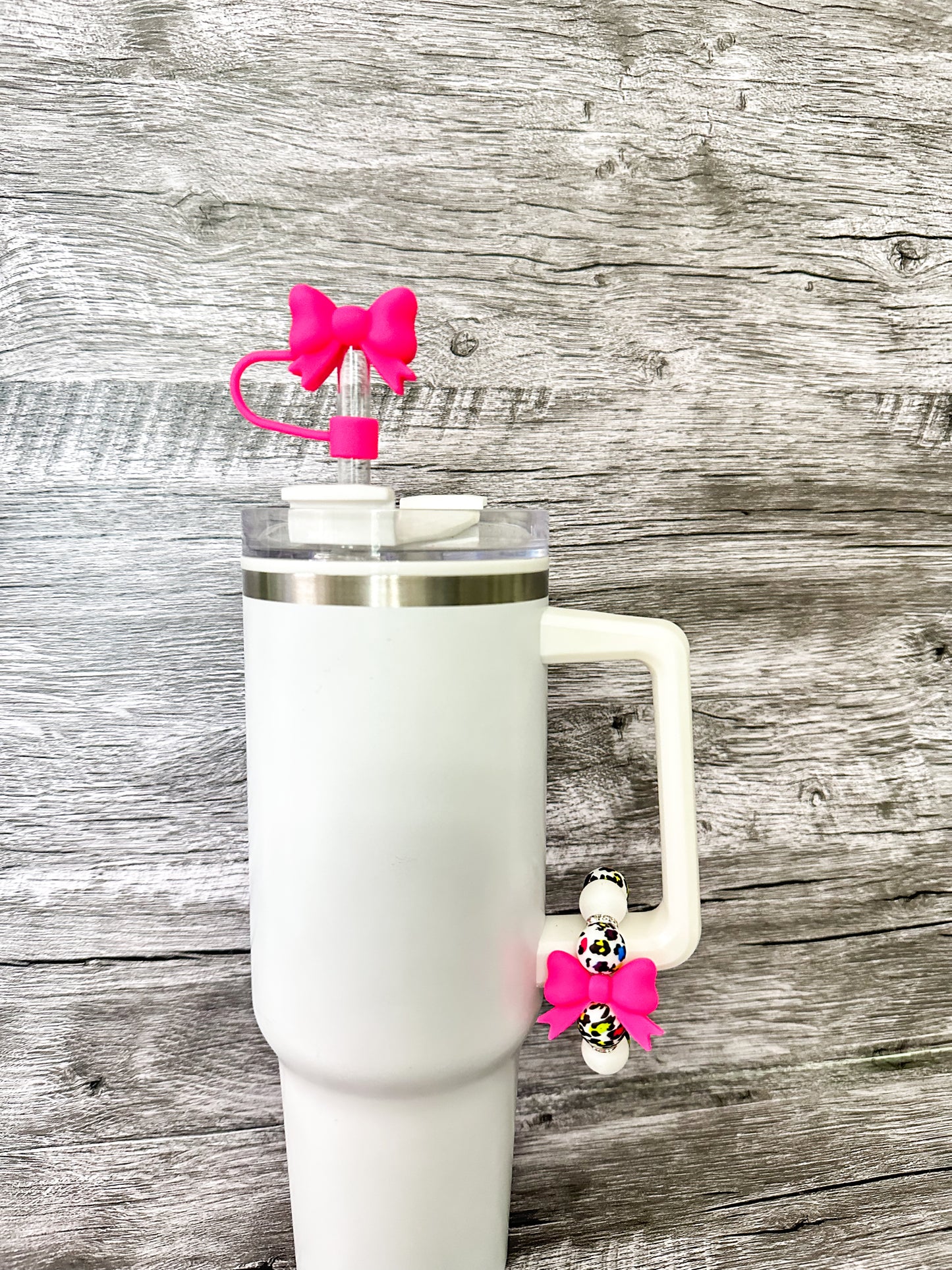 Hot Pink Bow with Leopard Tumbler Cup Accessories