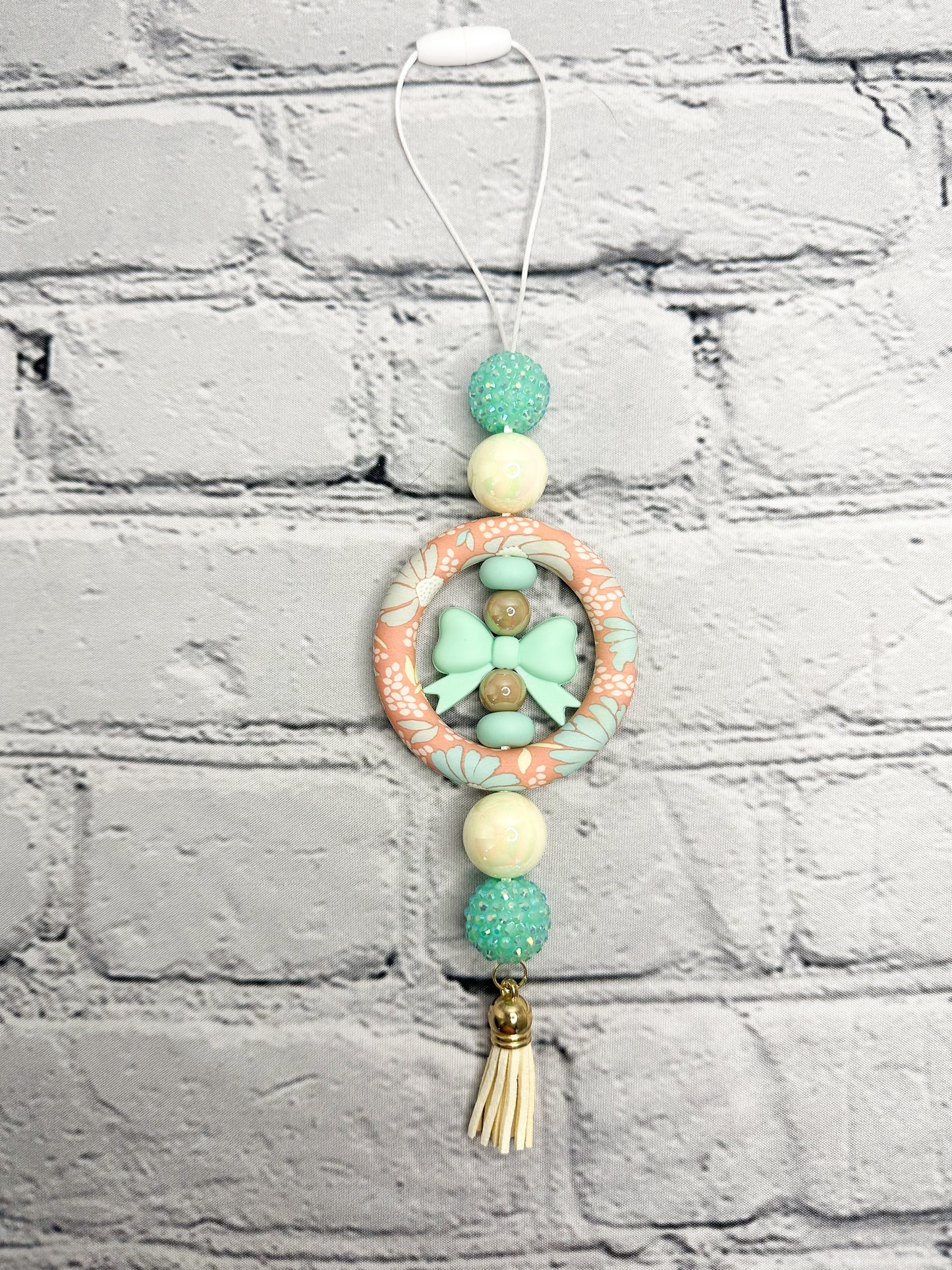 Car Charm - Floral Print | Mint Bow {for Rearview Mirror}
