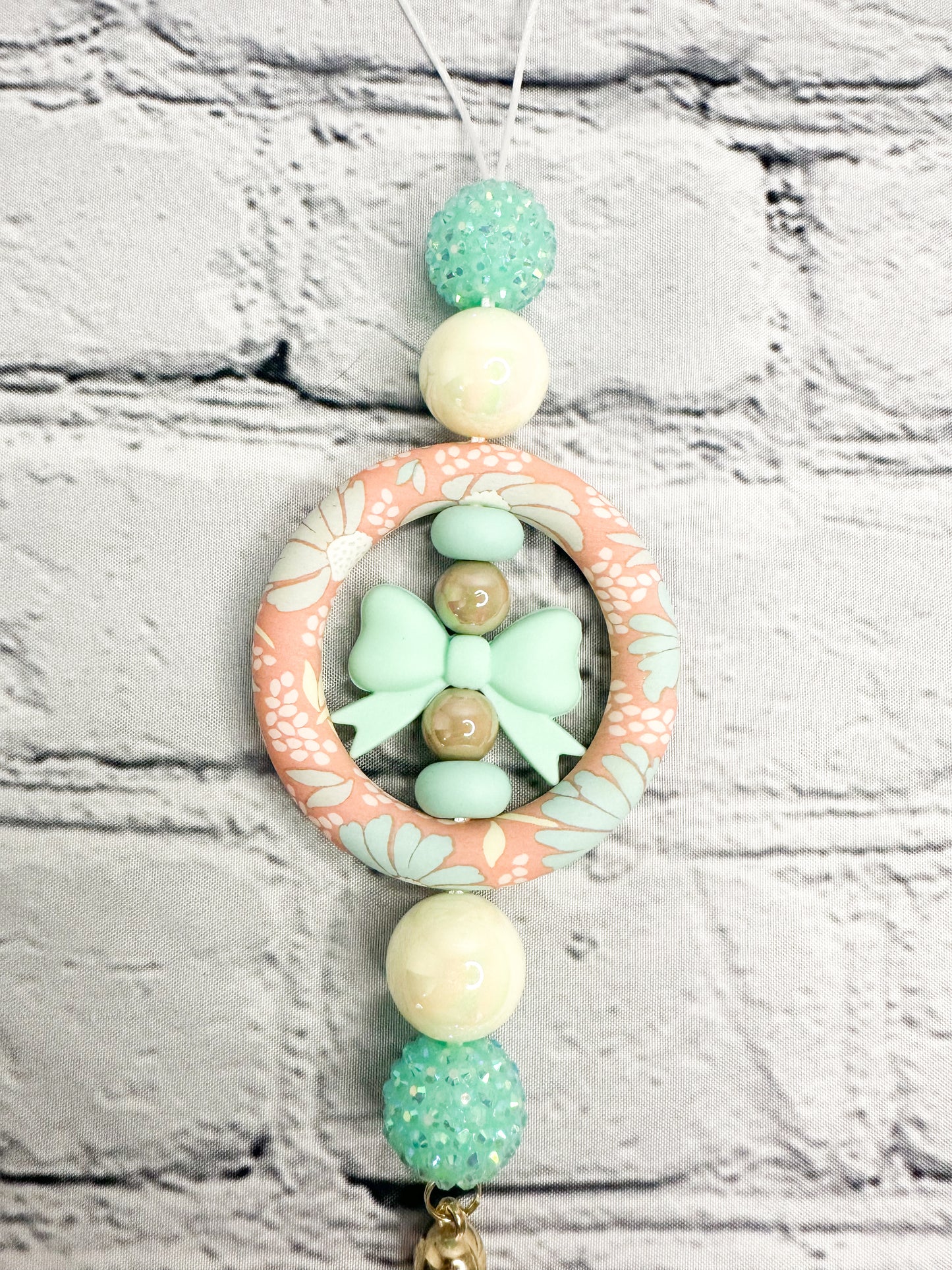 Car Charm - Floral Print | Mint Bow {for Rearview Mirror}