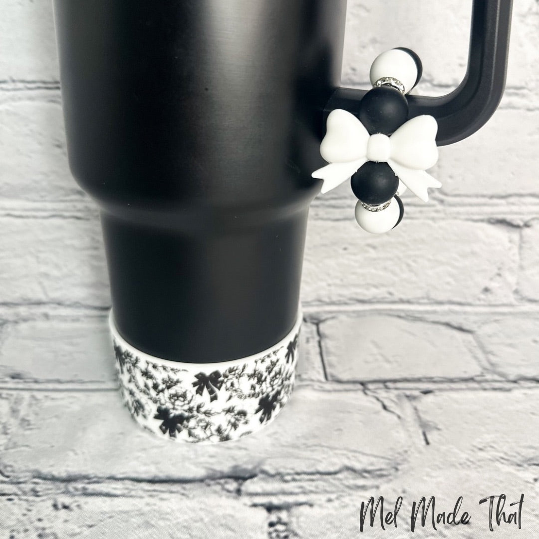 Black and White Floral with Bows Tumbler Accessories