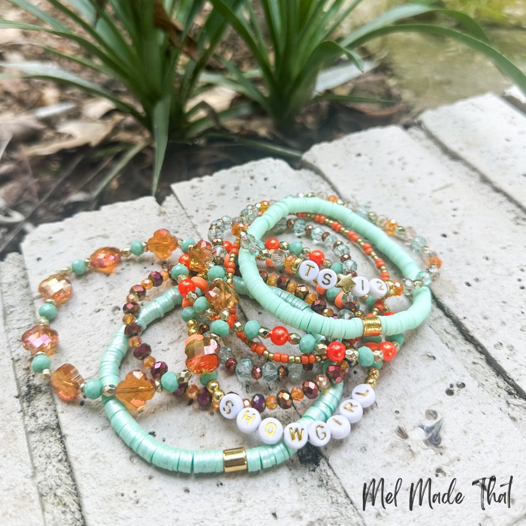 Inspired Bracelets - Showgirl - Orange/Mint Bling