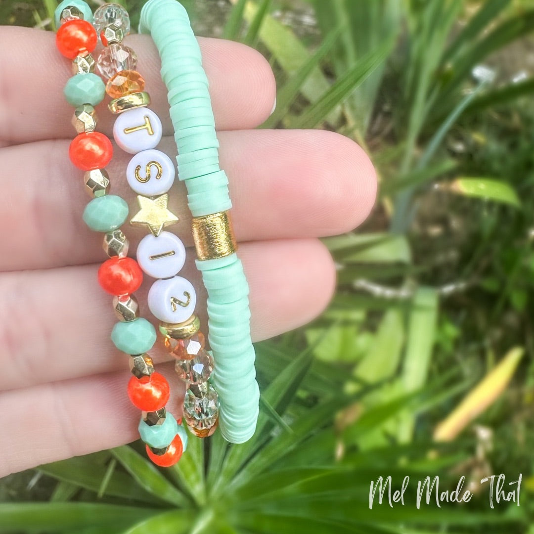 Inspired Bracelets - Showgirl - Orange/Mint Bling