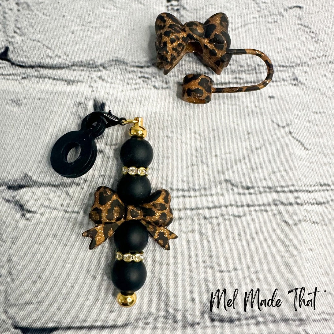 Glitter Leopard Bow | Tumbler Accessories