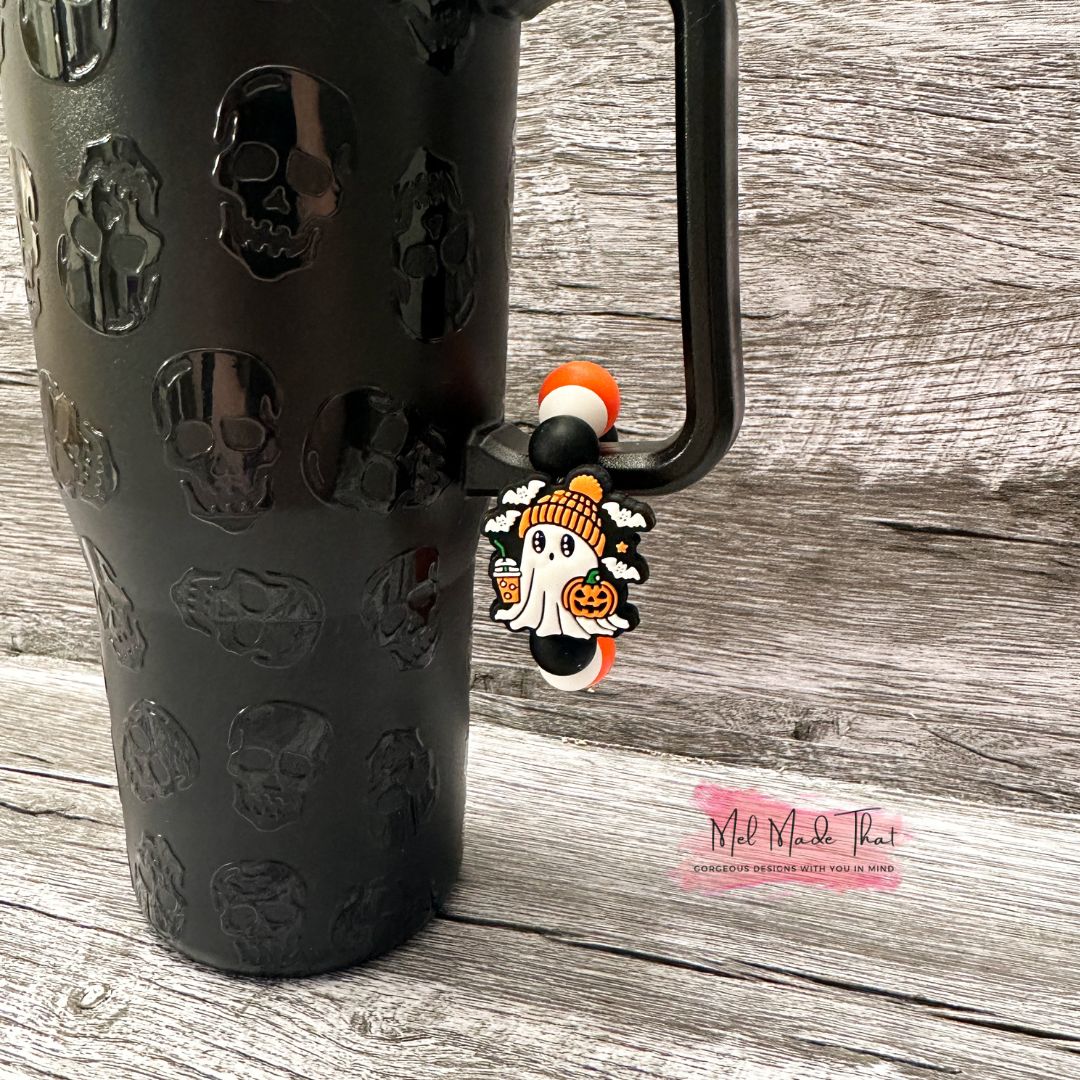 Cup Charm/Luggage Tag - Ghost with Beanie and Iced Coffee