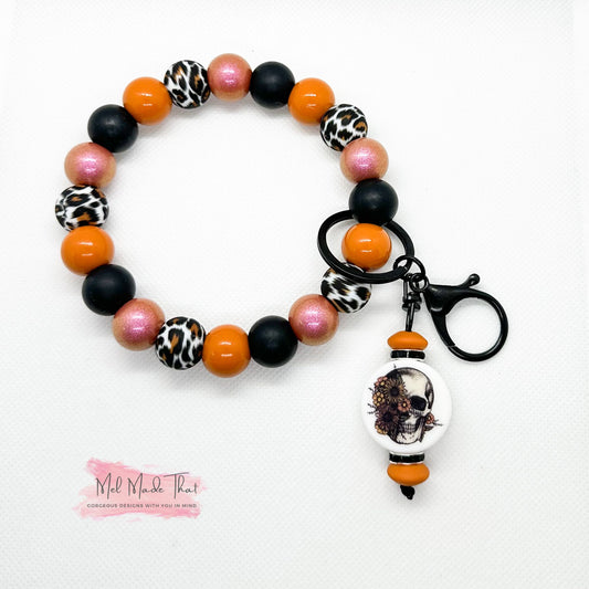 WRISTLET - Floral Skull - Leopard Print/Orange/Black