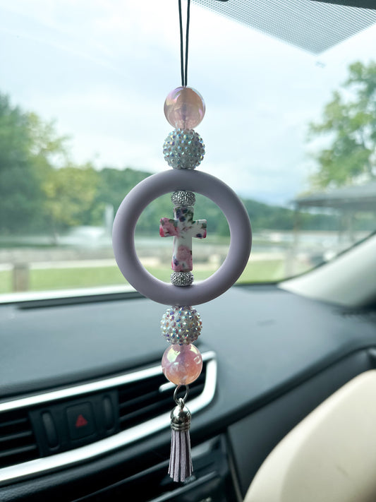 CAR CHARM - Pastel Floral Cross {for Rearview Mirror}