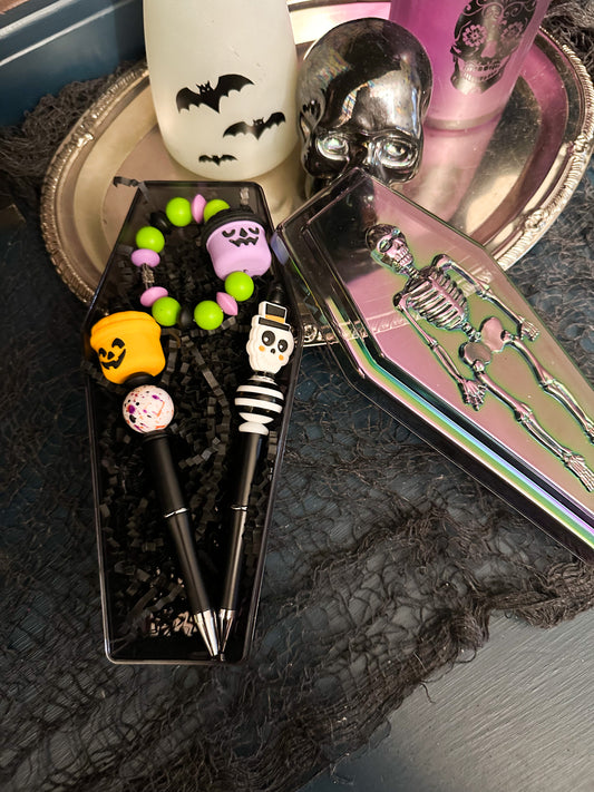 Spooky Box - Halloween Treat Bucket Pen and Cup Charm & Skeleton Pen - Perfect Gift for your Boo!