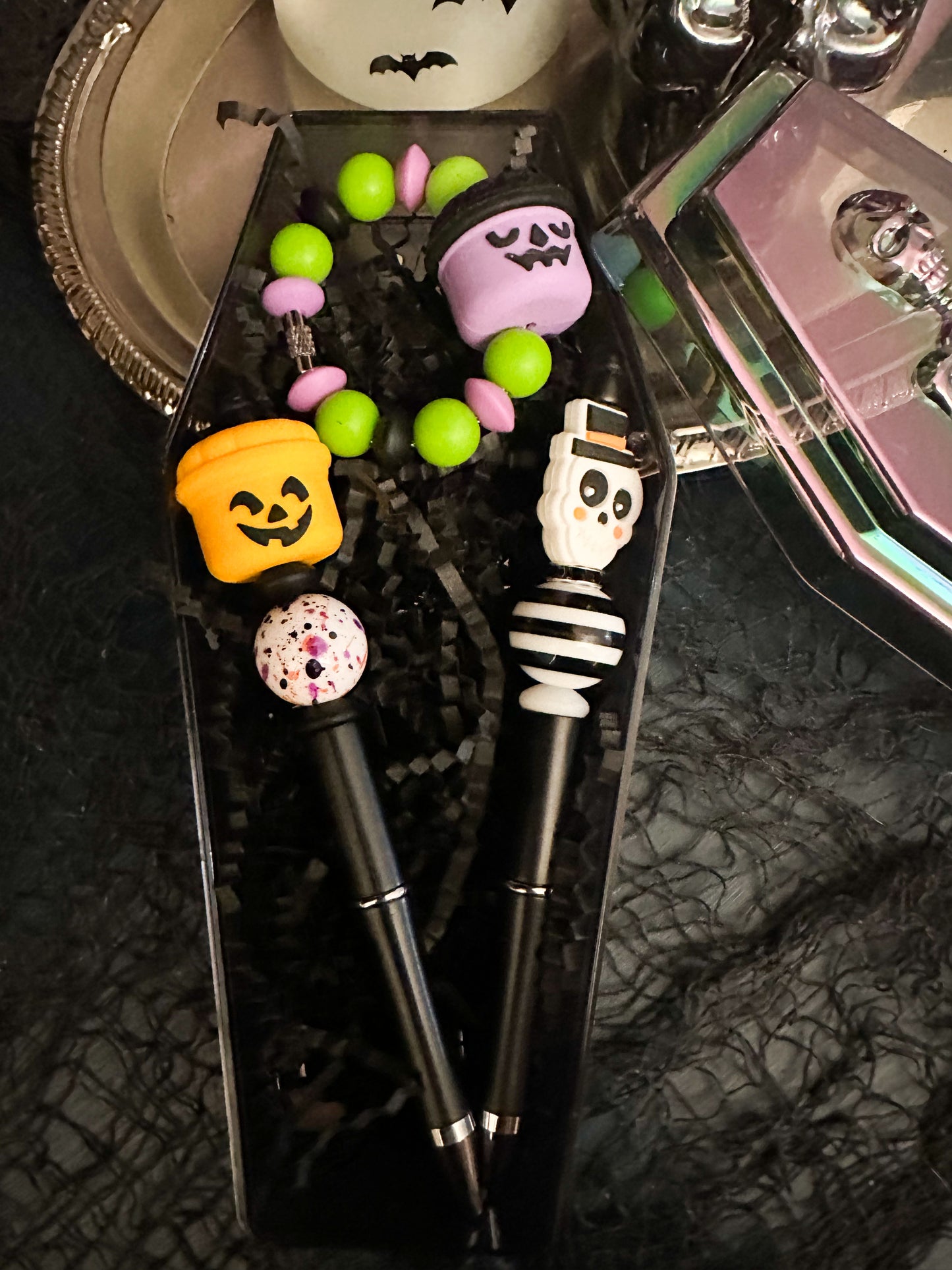 Spooky Box - Halloween Treat Bucket Pen and Cup Charm & Skeleton Pen - Perfect Gift for your Boo!