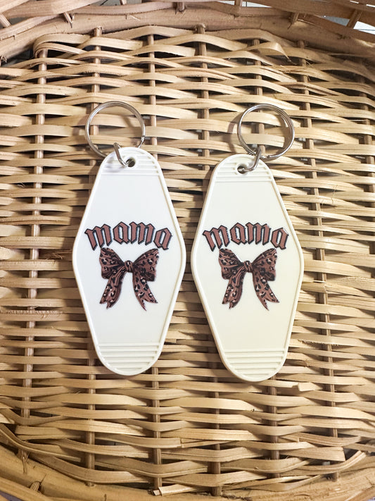 Retro/Vintage Motel Keychain - Mama with Leopard Bow