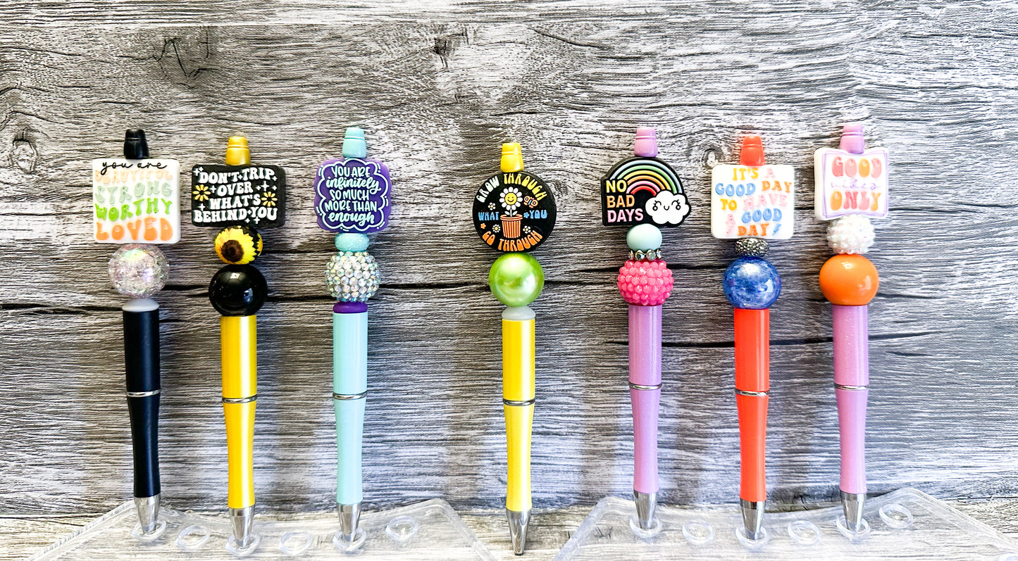 Beaded Pens - Inspirational - Motivational - You Are Loved - Good Vibes - Good Day - Grow - Enough