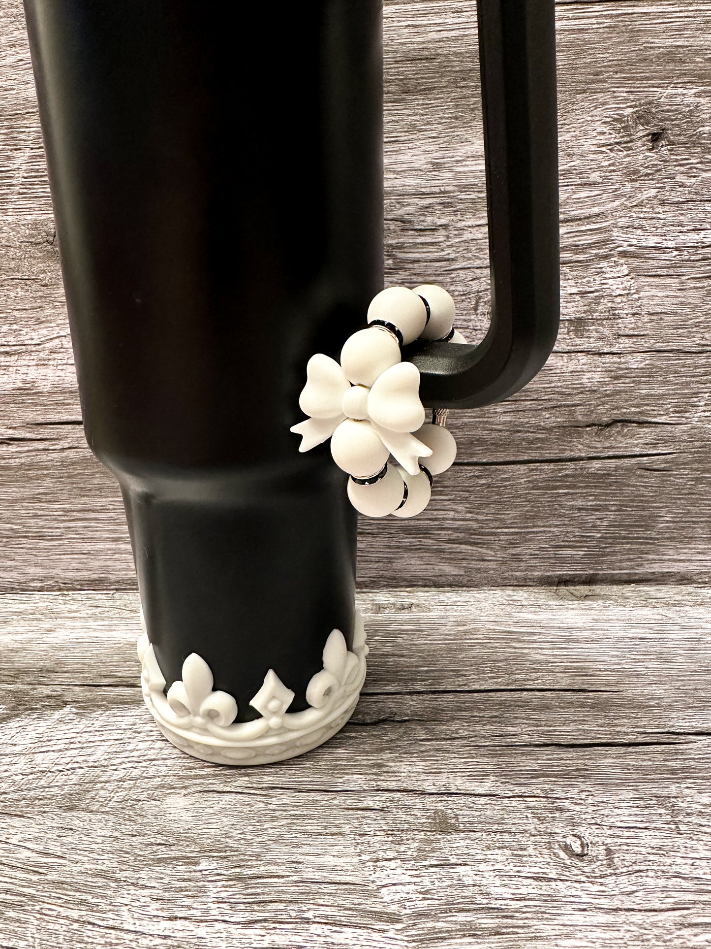 White Crown Silicone Tumbler Boot with Matching Coquette Bow Cup Charm