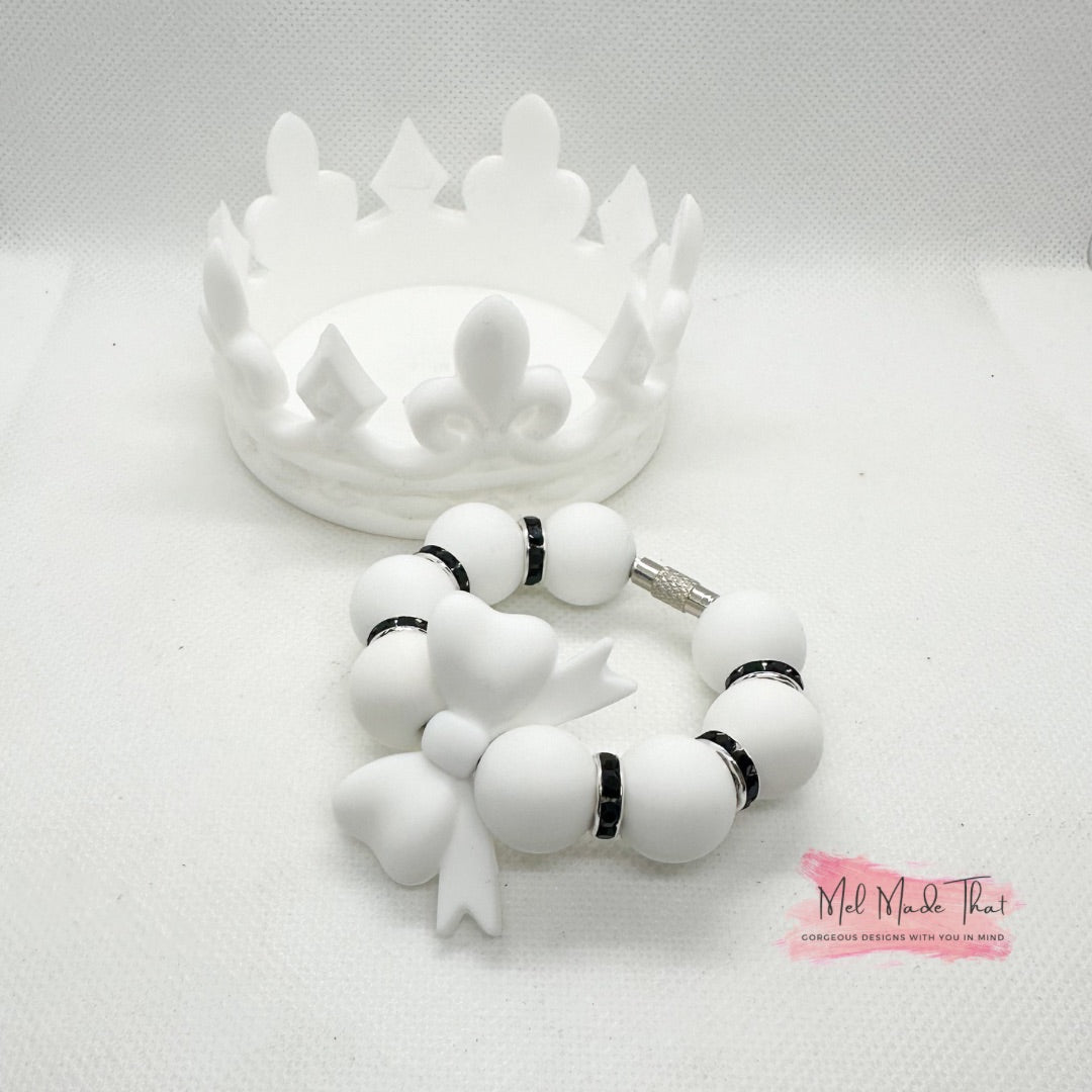 White Crown Silicone Tumbler Boot with Matching Coquette Bow Cup Charm