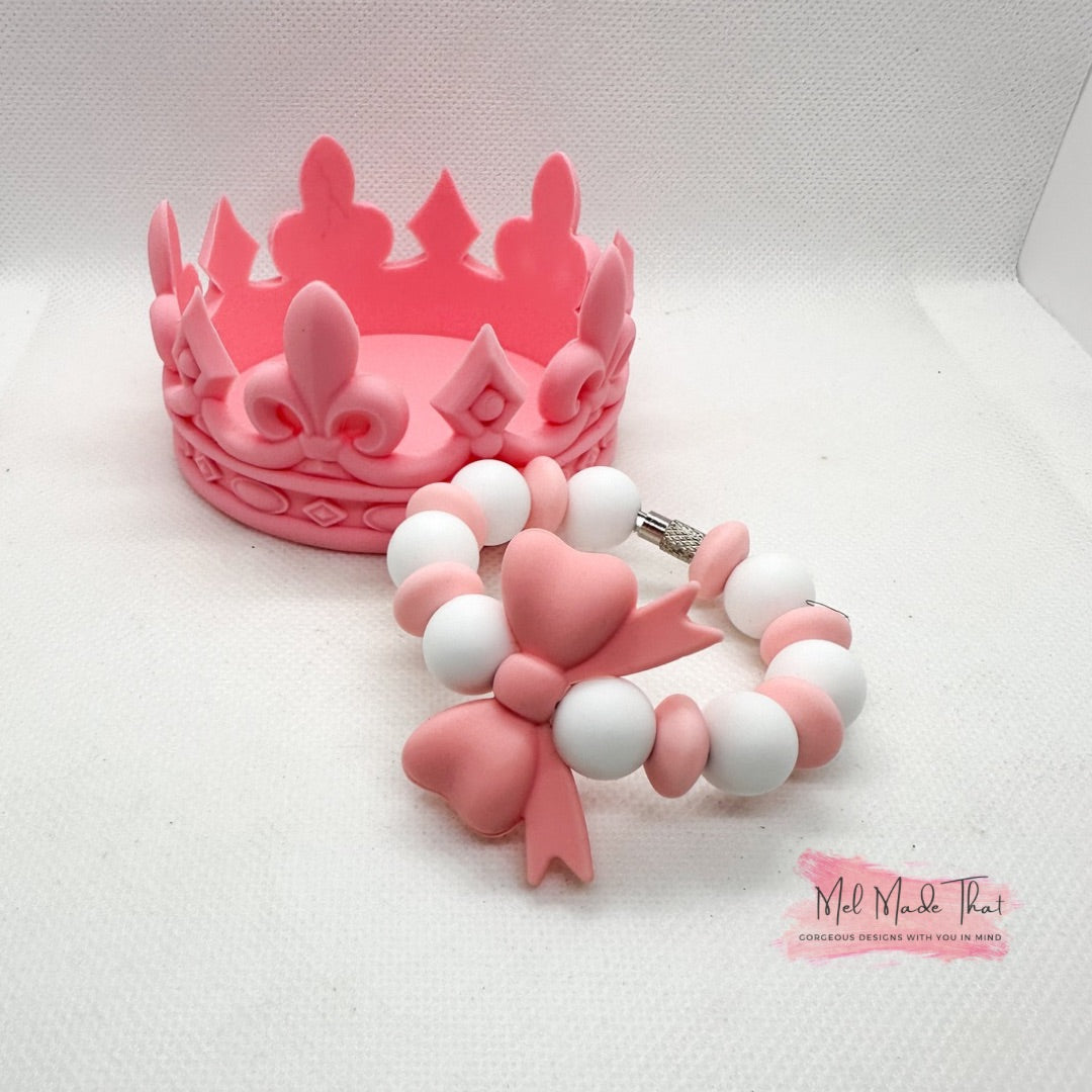 Pink Crown Silicone Tumbler Boot with Matching Coquette Bow Cup Charm