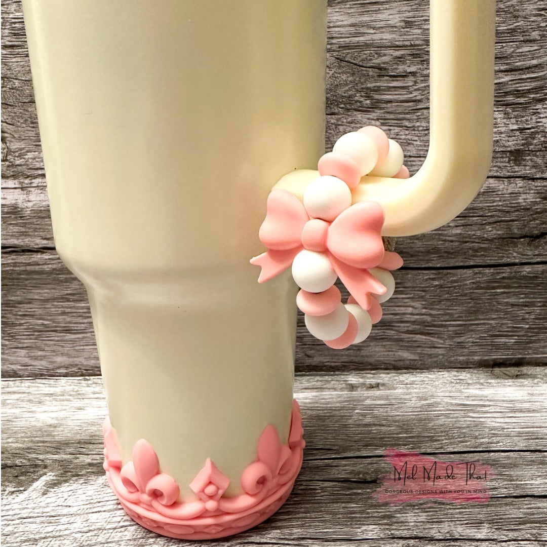 Pink Crown Silicone Tumbler Boot with Matching Coquette Bow Cup Charm