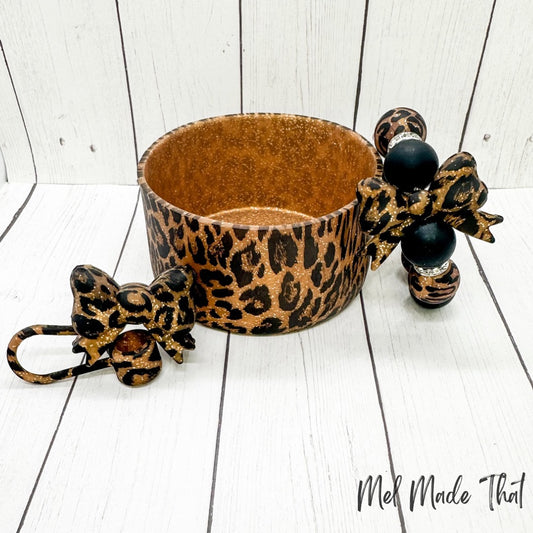 Glitter Leopard and Bow Tumbler Accessories