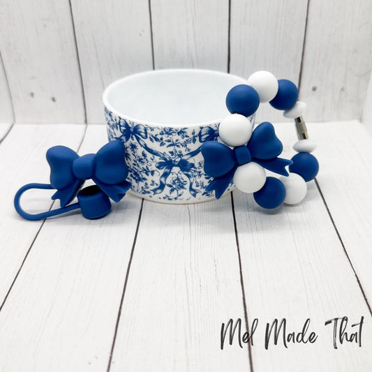 Blue Floral and Bows Tumbler Accessories