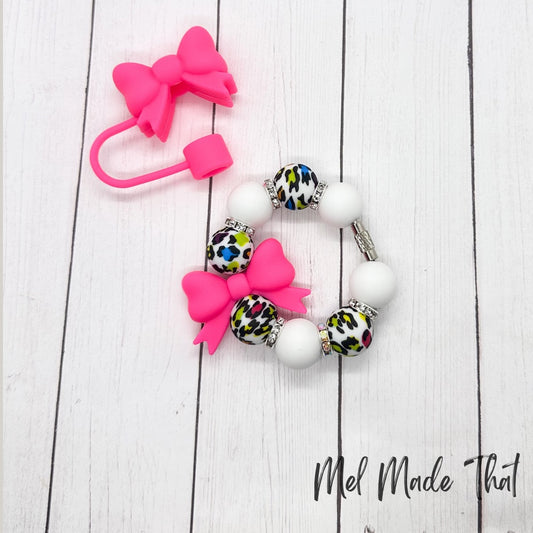 Hot Pink Bow with Leopard Tumbler Cup Accessories