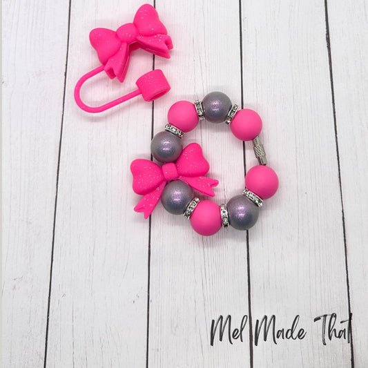 Hot Pink Glitter Bow Tumbler Cup Accessories