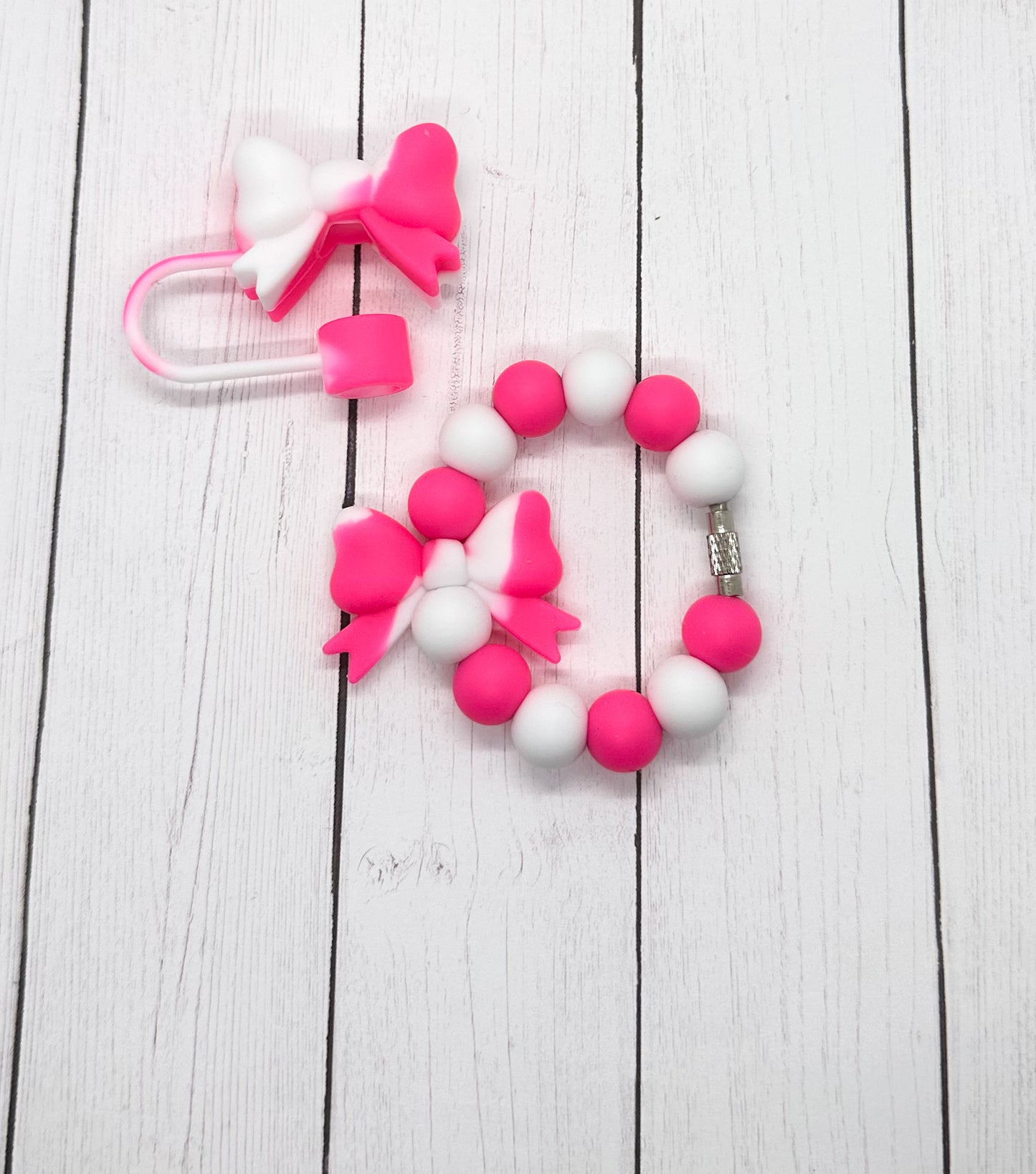 Hot Pink and White Swirl Bows Tumbler Accessories