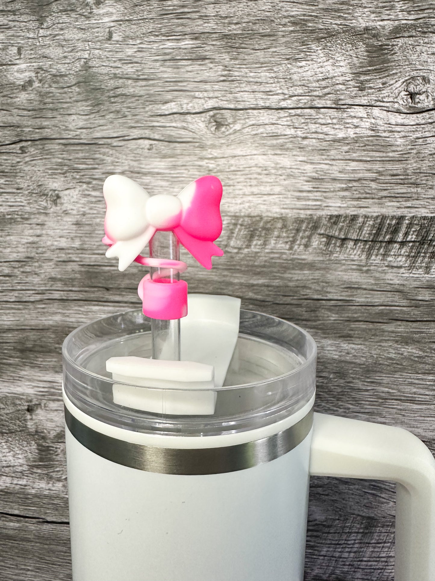 Hot Pink and White Swirl Bows Tumbler Accessories