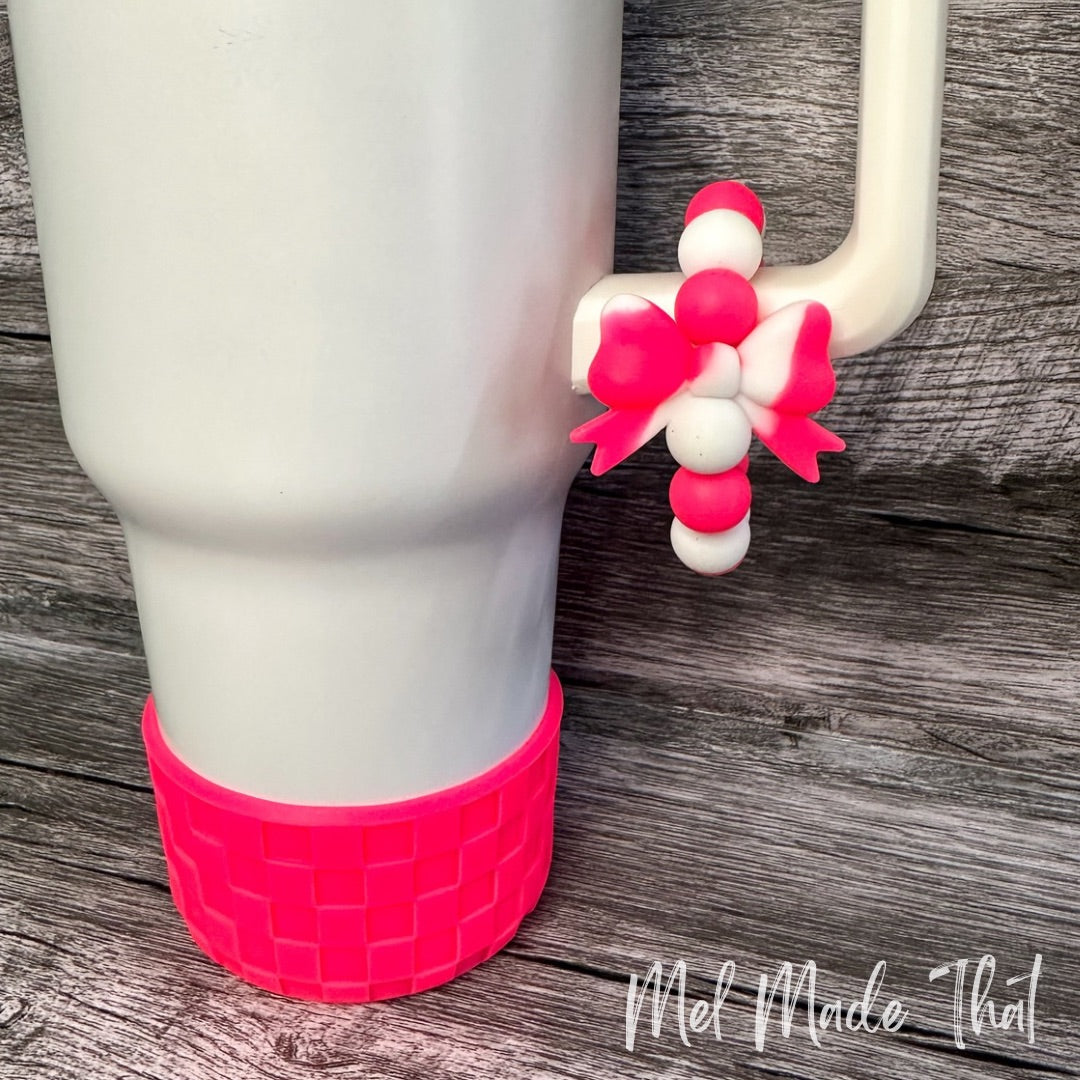 Hot Pink and White Swirl Bows Tumbler Accessories