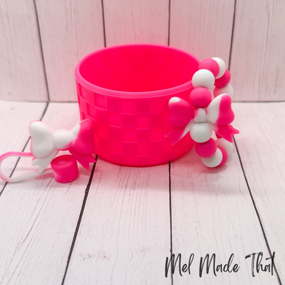 Hot Pink and White Swirl Bows Tumbler Accessories