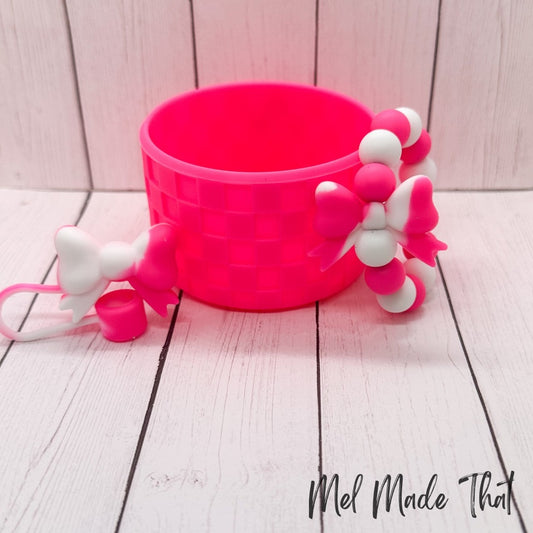 Hot Pink and White Swirl Bows Tumbler Accessories