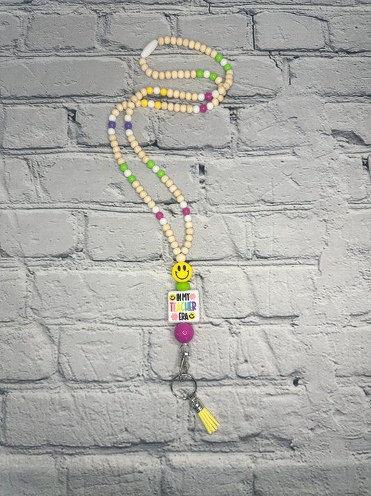In My Teacher Era (White with Smiley Face) - Lanyard