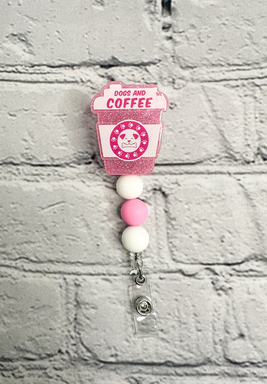 Dogs & Coffee (Pink) - Badge Reel