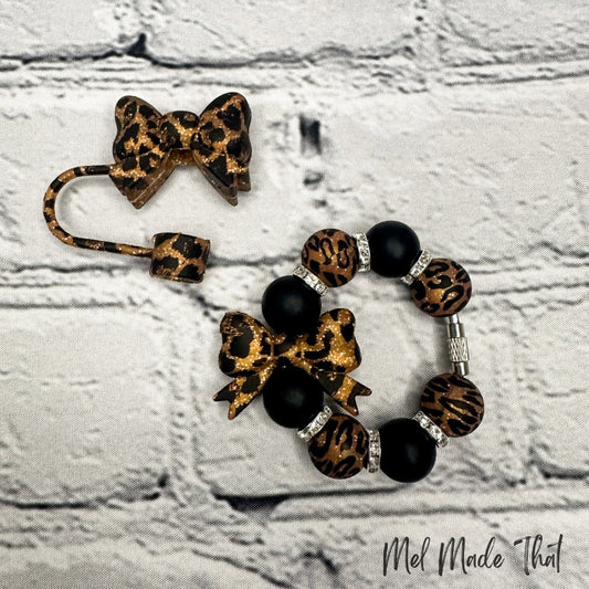 Glitter Leopard Bow Tumbler Cup Accessories