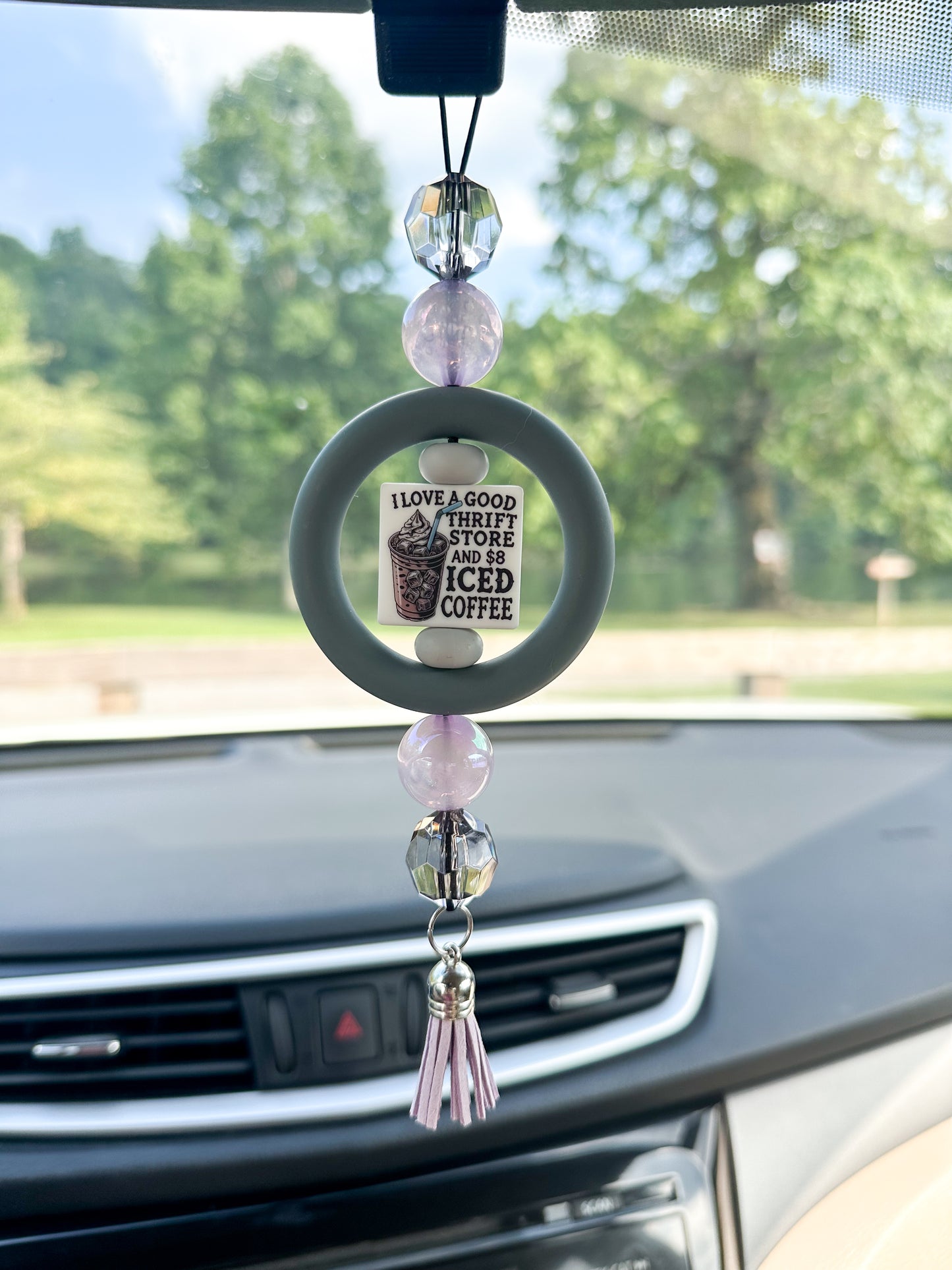 CAR CHARM | I love a Good Thrift Store and Iced Coffee {for Rearview Mirror}