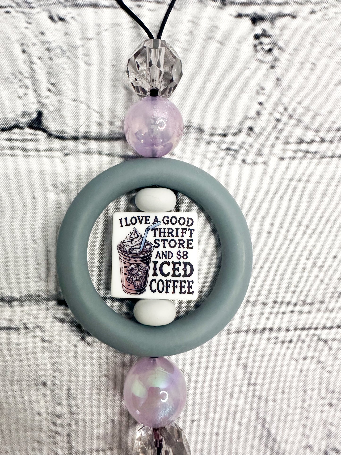 CAR CHARM | I love a Good Thrift Store and Iced Coffee {for Rearview Mirror}