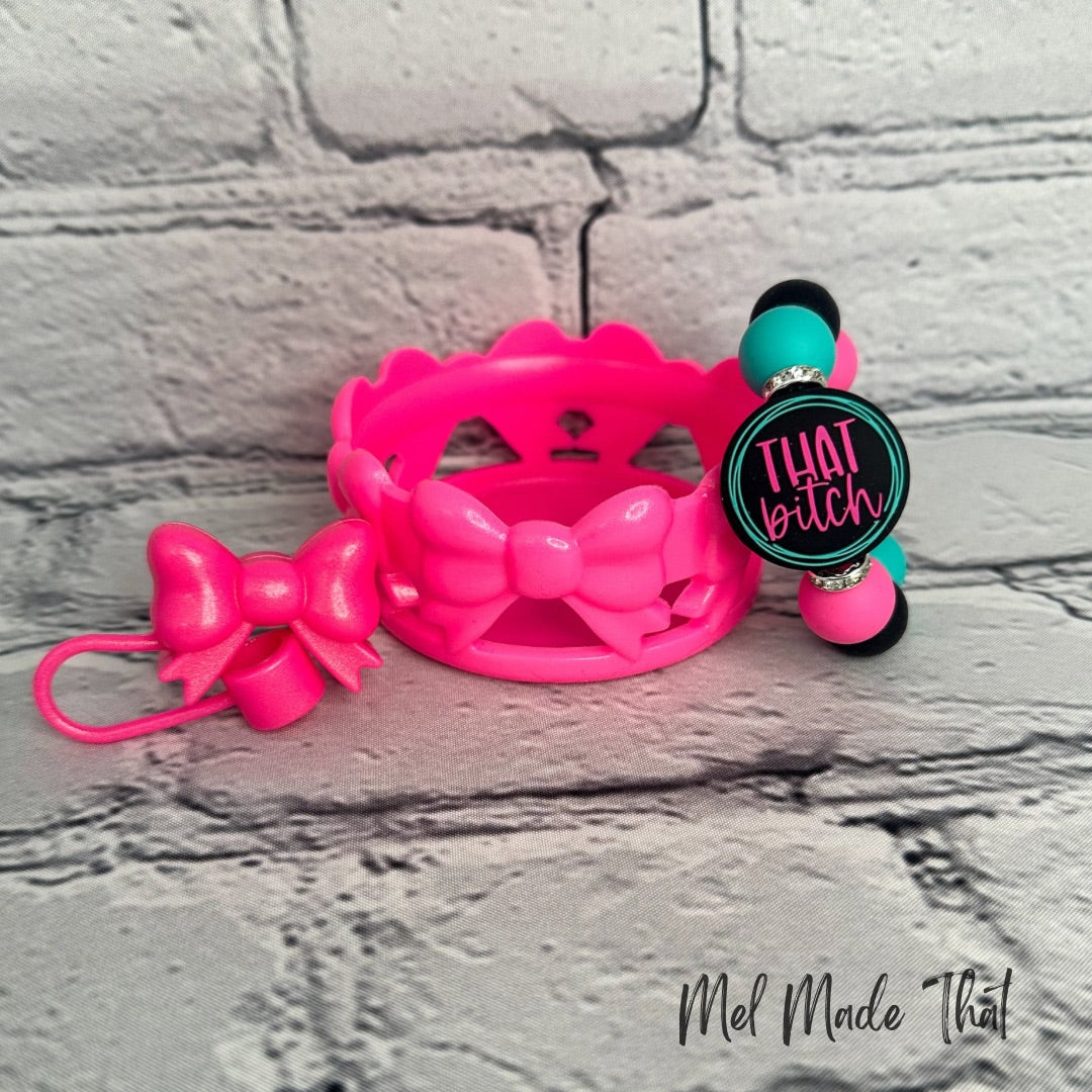 Hot Pink Opal Bows (Sassy) Tumbler Accessories