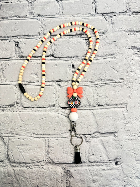 Checkered Teacher with Bow - Lanyard