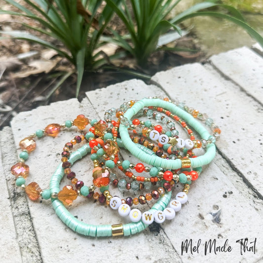 Inspired Bracelets - Showgirl - Orange/Mint Bling