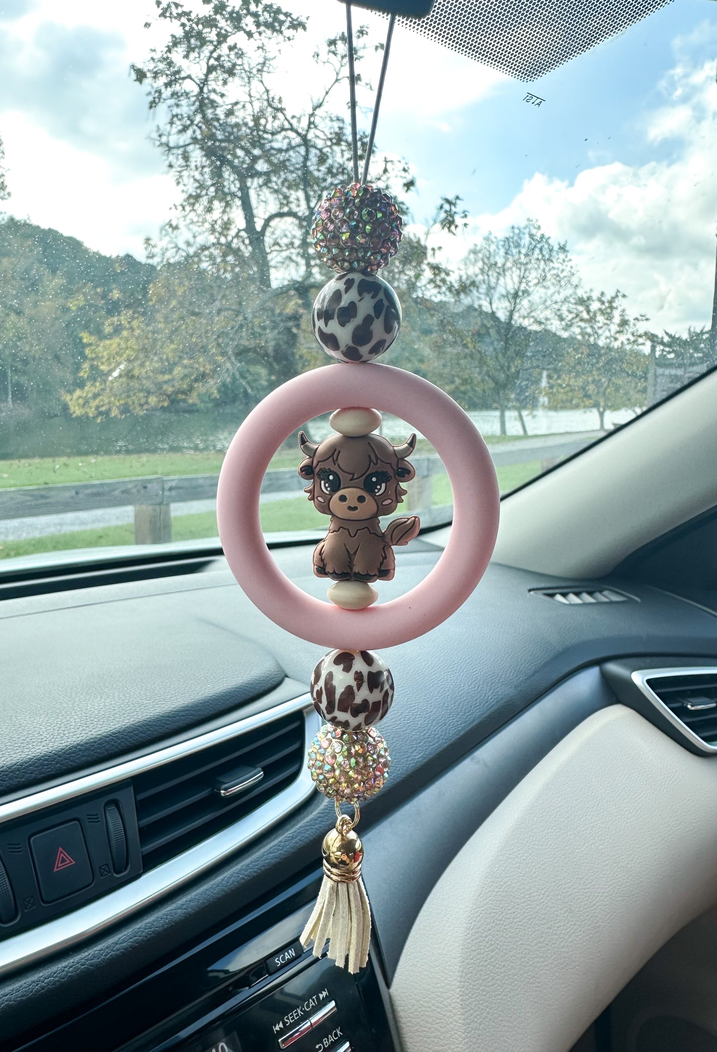 BrownHighland Cow - CAR CHARM {for Rearview Mirror}