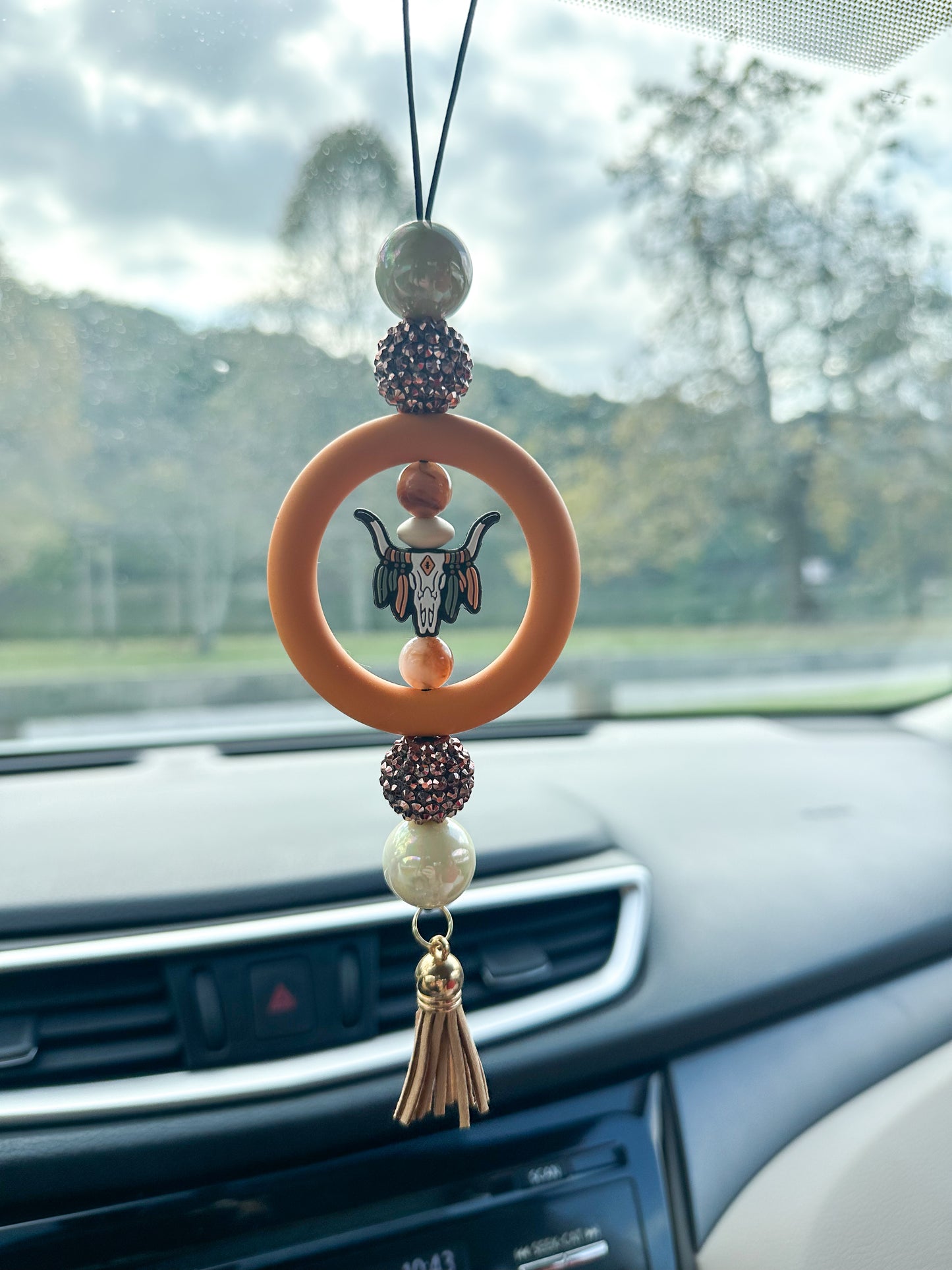 Western Steer with Feathers - CAR CHARM {for Rearview Mirror}