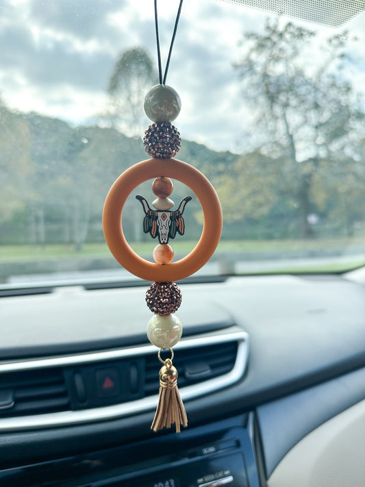 Western Steer with Feathers - CAR CHARM {for Rearview Mirror}