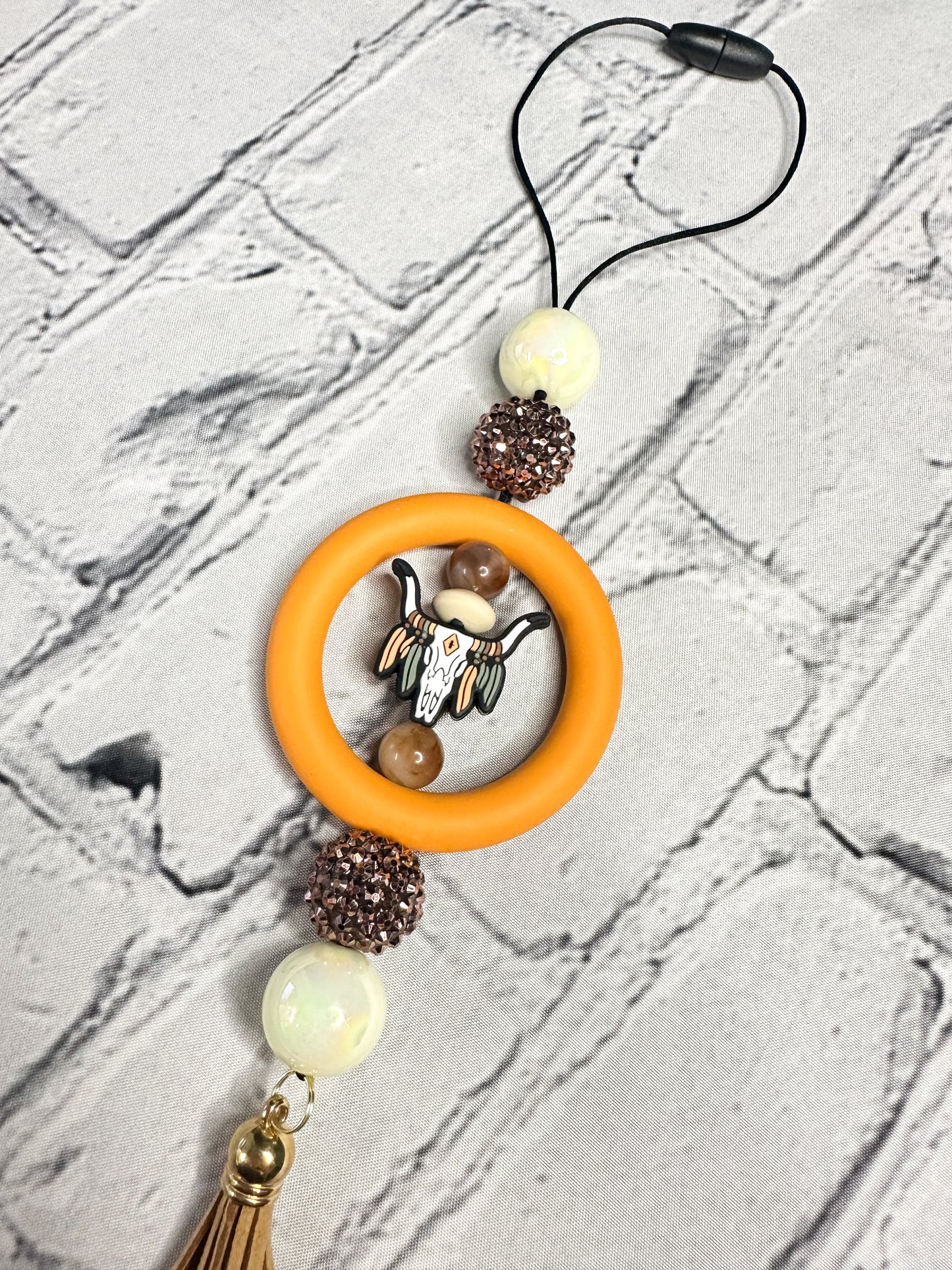 Western Steer with Feathers - CAR CHARM {for Rearview Mirror}