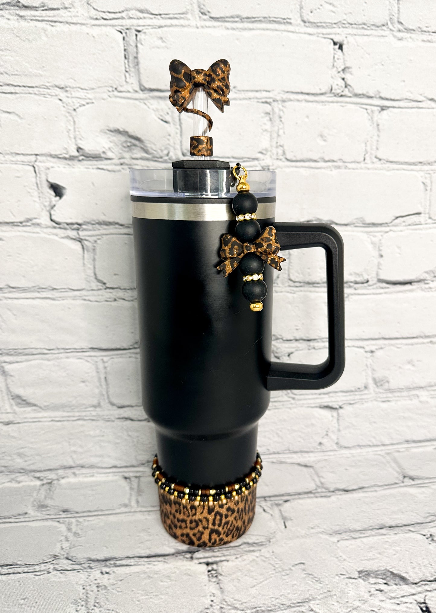 Glitter Leopard Bow | Tumbler Accessories