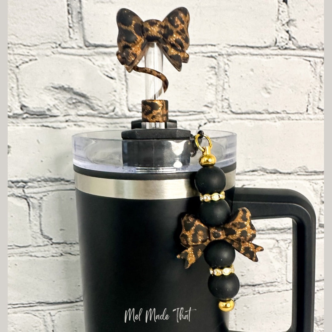 Glitter Leopard Bow | Tumbler Accessories