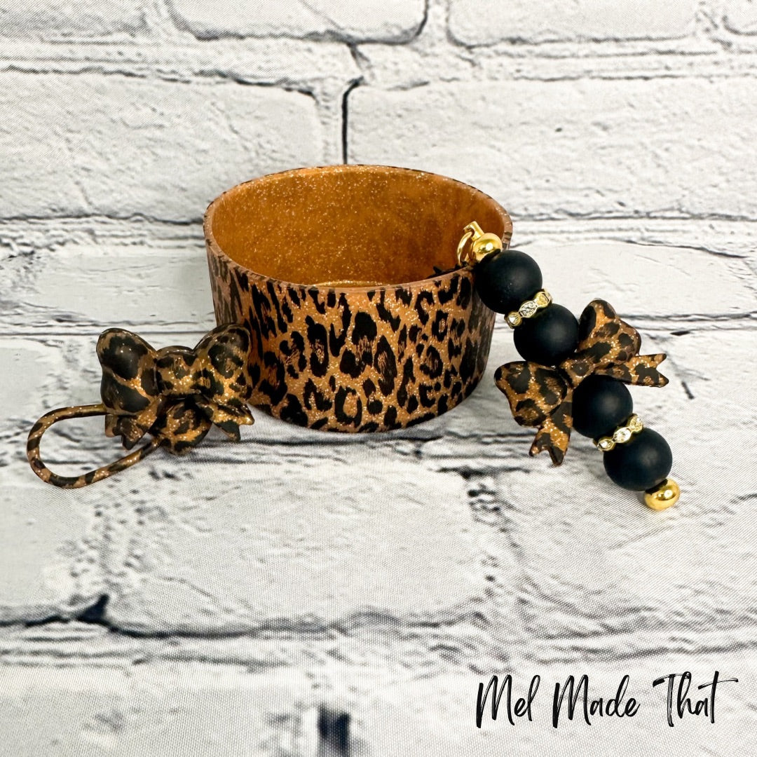 Glitter Leopard Bow | Tumbler Accessories