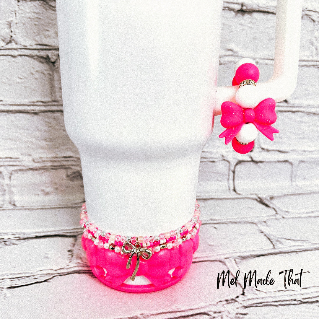 Hot Pink Opal Bows - Tumbler Accessories