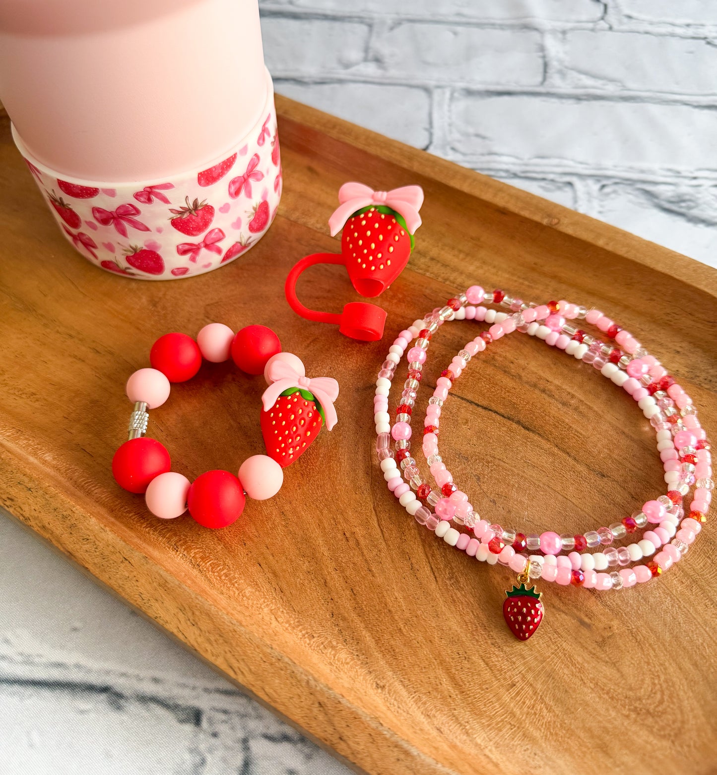 Strawberries & Bows - Tumbler Accessories